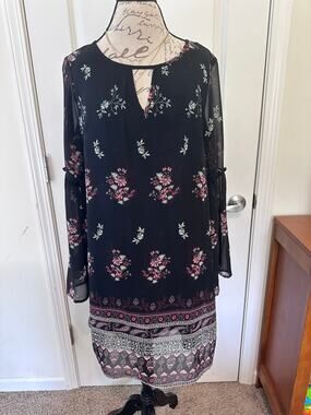 Xhilaration Juniors sz XL (Women's sz L) Boho Peasant Shift Dress Floral Hippie